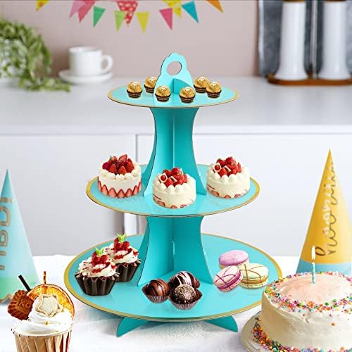 3-Tier Round Cupcake Stand, Cardboard Cupcake Tower, Dessert Cup Cake Stand Tower for Birthday Wedding Party, alternate view