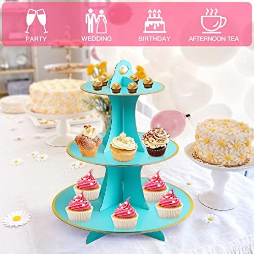 3-Tier Round Cupcake Stand, Cardboard Cupcake Tower, Dessert Cup Cake Stand Tower for Birthday Wedding Party, alternate view