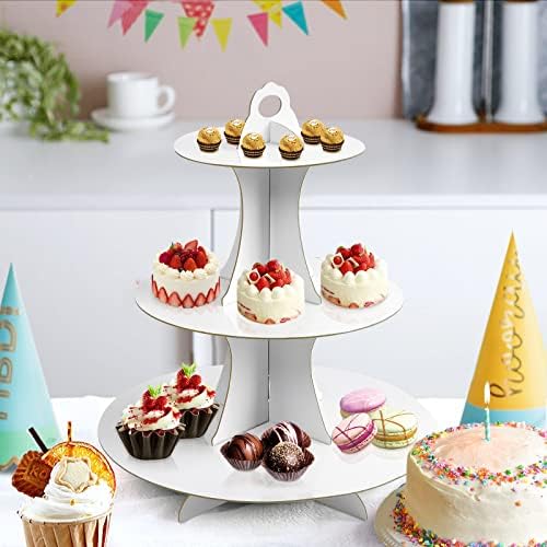 3-Tier Round Cupcake Stand, Cardboard Cupcake Tower, Dessert Cup Cake Stand Tower for Birthday Wedding Party, alternate view