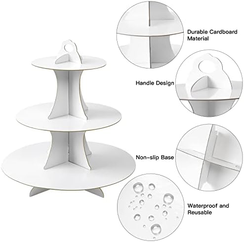 3-Tier Round Cupcake Stand, Cardboard Cupcake Tower, Dessert Cup Cake Stand Tower for Birthday Wedding Party, alternate view