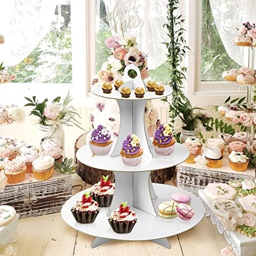 3-Tier Round Cupcake Stand, Cardboard Cupcake Tower, Dessert Cup Cake Stand Tower for Birthday Wedding Party, alternate view