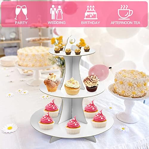 3-Tier Round Cupcake Stand, Cardboard Cupcake Tower, Dessert Cup Cake Stand Tower for Birthday Wedding Party, alternate view