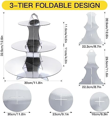 3-Tier Round Cupcake Stand, Cardboard Cupcake Tower, Dessert Cup Cake Stand Tower for Birthday Wedding Party, alternate view