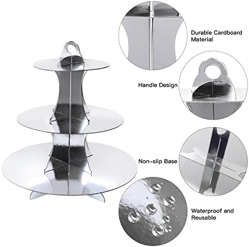 3-Tier Round Cupcake Stand, Cardboard Cupcake Tower, Dessert Cup Cake Stand Tower for Birthday Wedding Party, alternate view