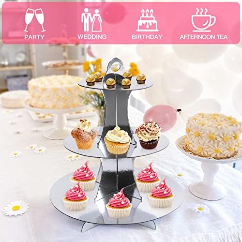 3-Tier Round Cupcake Stand, Cardboard Cupcake Tower, Dessert Cup Cake Stand Tower for Birthday Wedding Party, alternate view