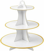 3-Tier Round Cupcake Stand, Cardboard Cupcake Tower, Dessert Cup Cake Stand Tower for Birthday Wedding Party