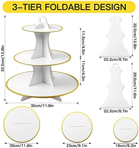 3-Tier Round Cupcake Stand, Cardboard Cupcake Tower, Dessert Cup Cake Stand Tower for Birthday Wedding Party, alternate view