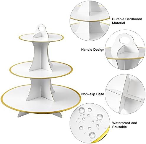 3-Tier Round Cupcake Stand, Cardboard Cupcake Tower, Dessert Cup Cake Stand Tower for Birthday Wedding Party, alternate view