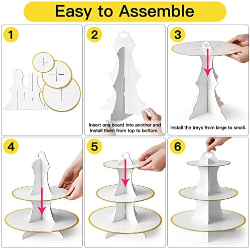 3-Tier Round Cupcake Stand, Cardboard Cupcake Tower, Dessert Cup Cake Stand Tower for Birthday Wedding Party, alternate view