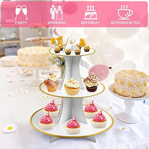 3-Tier Round Cupcake Stand, Cardboard Cupcake Tower, Dessert Cup Cake Stand Tower for Birthday Wedding Party, alternate view