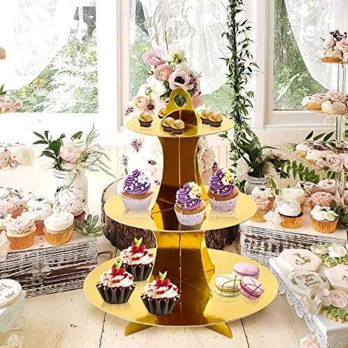 3-Tier Round Cupcake Stand, Cardboard Cupcake Tower, Dessert Cup Cake Stand Tower for Birthday Wedding Party, alternate view