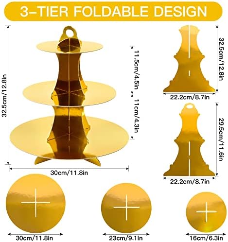 3-Tier Round Cupcake Stand, Cardboard Cupcake Tower, Dessert Cup Cake Stand Tower for Birthday Wedding Party, alternate view
