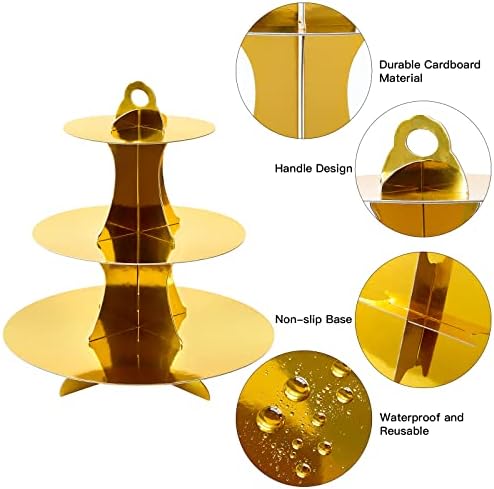 3-Tier Round Cupcake Stand, Cardboard Cupcake Tower, Dessert Cup Cake Stand Tower for Birthday Wedding Party, alternate view