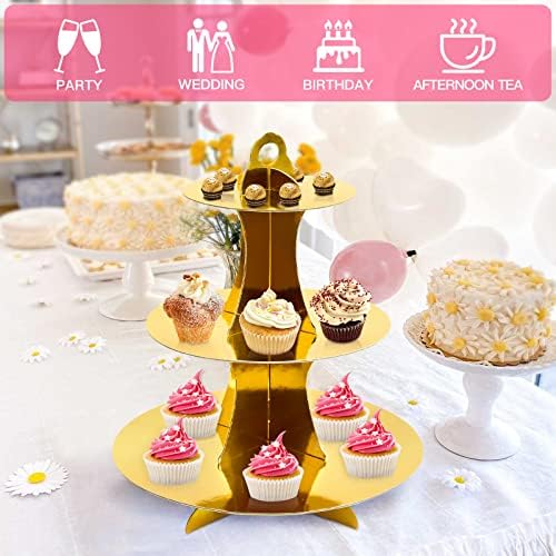 3-Tier Round Cupcake Stand, Cardboard Cupcake Tower, Dessert Cup Cake Stand Tower for Birthday Wedding Party, alternate view