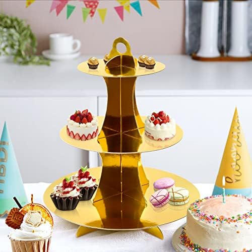 3-Tier Round Cupcake Stand, Cardboard Cupcake Tower, Dessert Cup Cake Stand Tower for Birthday Wedding Party, alternate view