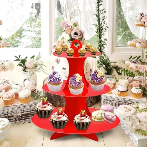 3-Tier Round Cupcake Stand, Cardboard Cupcake Tower, Dessert Cup Cake Stand Tower for Birthday Wedding Party, alternate view