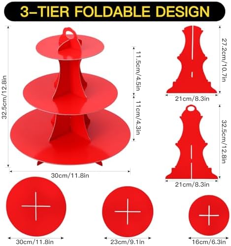 3-Tier Round Cupcake Stand, Cardboard Cupcake Tower, Dessert Cup Cake Stand Tower for Birthday Wedding Party, alternate view