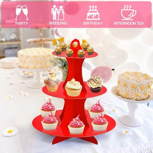 3-Tier Round Cupcake Stand, Cardboard Cupcake Tower, Dessert Cup Cake Stand Tower for Birthday Wedding Party, alternate view