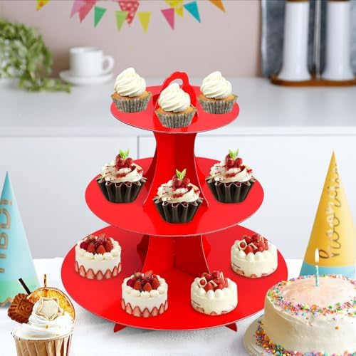 3-Tier Round Cupcake Stand, Cardboard Cupcake Tower, Dessert Cup Cake Stand Tower for Birthday Wedding Party, alternate view