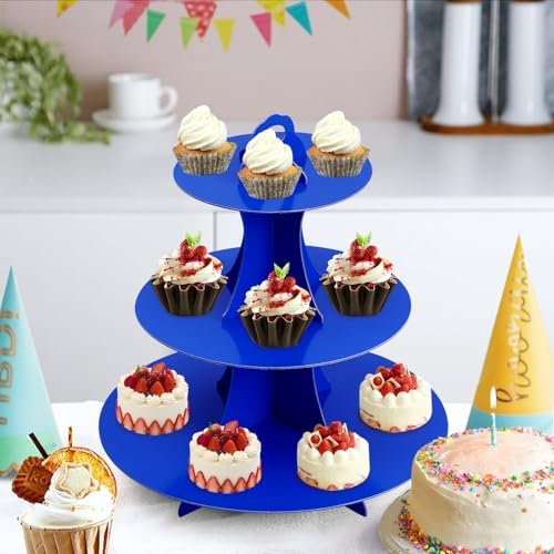 3-Tier Round Cupcake Stand, Cardboard Cupcake Tower, Dessert Cup Cake Stand Tower for Birthday Wedding Party, alternate view