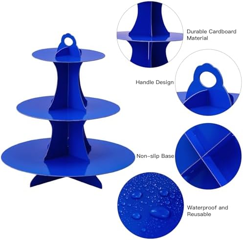3-Tier Round Cupcake Stand, Cardboard Cupcake Tower, Dessert Cup Cake Stand Tower for Birthday Wedding Party, alternate view
