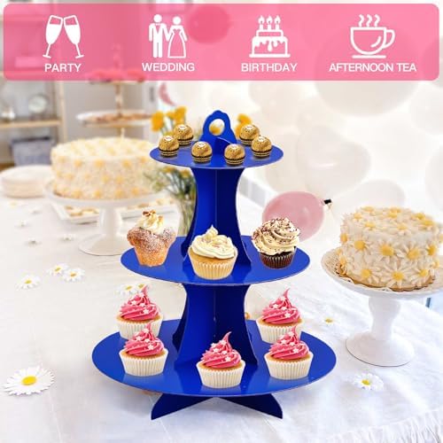 3-Tier Round Cupcake Stand, Cardboard Cupcake Tower, Dessert Cup Cake Stand Tower for Birthday Wedding Party, alternate view