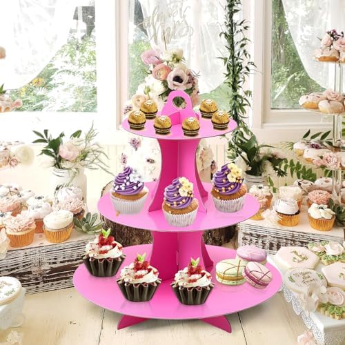 3-Tier Round Cupcake Stand, Cardboard Cupcake Tower, Dessert Cup Cake Stand Tower for Birthday Wedding Party, alternate view