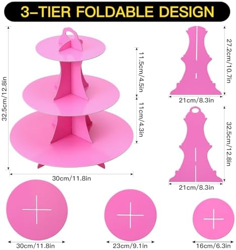 3-Tier Round Cupcake Stand, Cardboard Cupcake Tower, Dessert Cup Cake Stand Tower for Birthday Wedding Party, alternate view