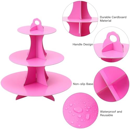 3-Tier Round Cupcake Stand, Cardboard Cupcake Tower, Dessert Cup Cake Stand Tower for Birthday Wedding Party, alternate view