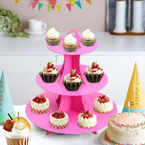 3-Tier Round Cupcake Stand, Cardboard Cupcake Tower, Dessert Cup Cake Stand Tower for Birthday Wedding Party, alternate view