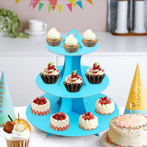 3-Tier Round Cupcake Stand, Cardboard Cupcake Tower, Dessert Cup Cake Stand Tower for Birthday Wedding Party, alternate view