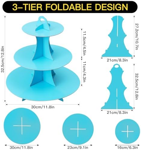 3-Tier Round Cupcake Stand, Cardboard Cupcake Tower, Dessert Cup Cake Stand Tower for Birthday Wedding Party, alternate view