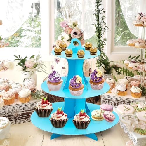 3-Tier Round Cupcake Stand, Cardboard Cupcake Tower, Dessert Cup Cake Stand Tower for Birthday Wedding Party, alternate view