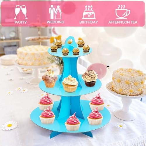 3-Tier Round Cupcake Stand, Cardboard Cupcake Tower, Dessert Cup Cake Stand Tower for Birthday Wedding Party, alternate view