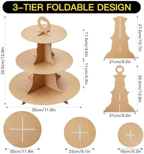 3-Tier Round Cupcake Stand, Cardboard Cupcake Tower, Dessert Cup Cake Stand Tower for Birthday Wedding Party, alternate view