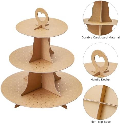 3-Tier Round Cupcake Stand, Cardboard Cupcake Tower, Dessert Cup Cake Stand Tower for Birthday Wedding Party, alternate view