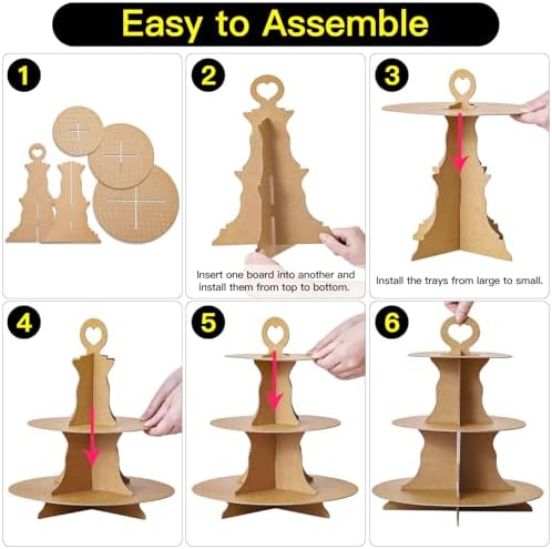 3-Tier Round Cupcake Stand, Cardboard Cupcake Tower, Dessert Cup Cake Stand Tower for Birthday Wedding Party, alternate view