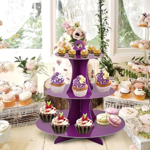 3-Tier Round Cupcake Stand, Cardboard Cupcake Tower, Dessert Cup Cake Stand Tower for Birthday Wedding Party, alternate view