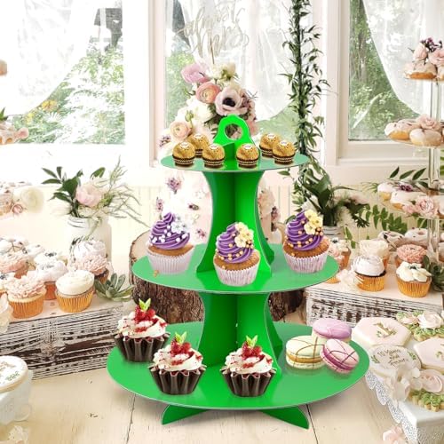 3-Tier Round Cupcake Stand, Cardboard Cupcake Tower, Dessert Cup Cake Stand Tower for Birthday Wedding Party, alternate view