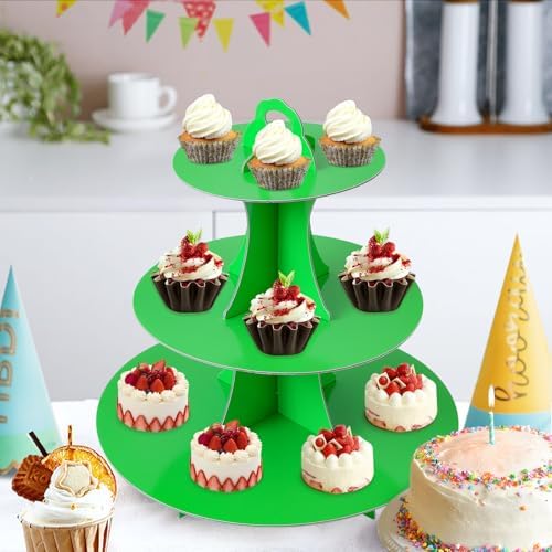 3-Tier Round Cupcake Stand, Cardboard Cupcake Tower, Dessert Cup Cake Stand Tower for Birthday Wedding Party, alternate view