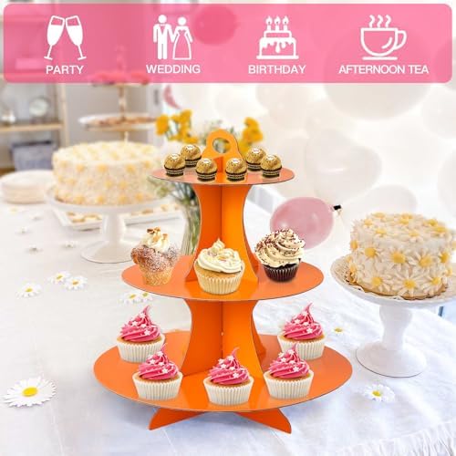 3-Tier Round Cupcake Stand, Cardboard Cupcake Tower, Dessert Cup Cake Stand Tower for Birthday Wedding Party, alternate view
