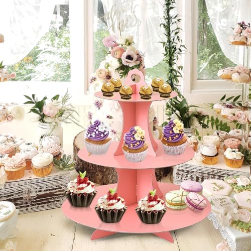 3-Tier Round Cupcake Stand, Cardboard Cupcake Tower, Dessert Cup Cake Stand Tower for Birthday Wedding Party, alternate view