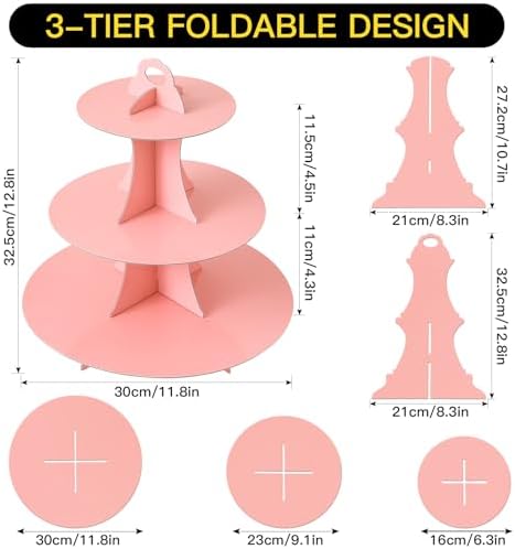 3-Tier Round Cupcake Stand, Cardboard Cupcake Tower, Dessert Cup Cake Stand Tower for Birthday Wedding Party, alternate view