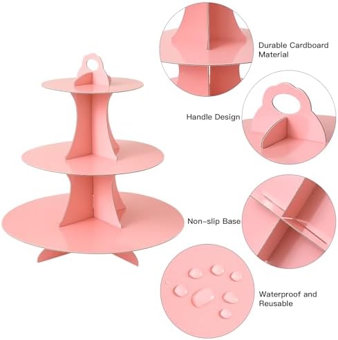 3-Tier Round Cupcake Stand, Cardboard Cupcake Tower, Dessert Cup Cake Stand Tower for Birthday Wedding Party, alternate view