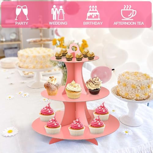 3-Tier Round Cupcake Stand, Cardboard Cupcake Tower, Dessert Cup Cake Stand Tower for Birthday Wedding Party, alternate view