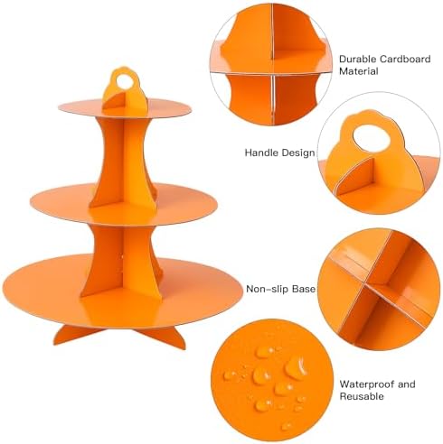 3-Tier Round Cupcake Stand, Cardboard Cupcake Tower, Dessert Cup Cake Stand Tower for Birthday Wedding Party, alternate view