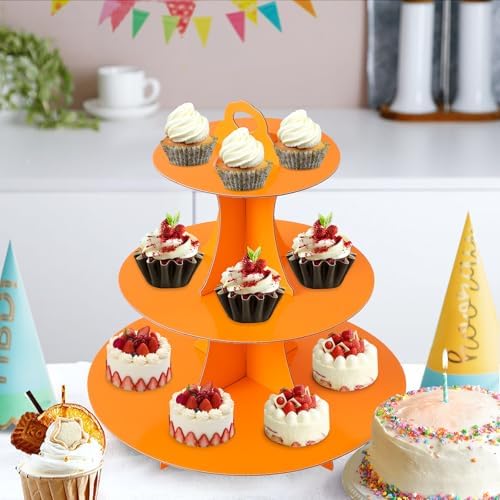 3-Tier Round Cupcake Stand, Cardboard Cupcake Tower, Dessert Cup Cake Stand Tower for Birthday Wedding Party, alternate view