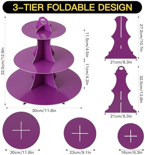 3-Tier Round Cupcake Stand, Cardboard Cupcake Tower, Dessert Cup Cake Stand Tower for Birthday Wedding Party, alternate view