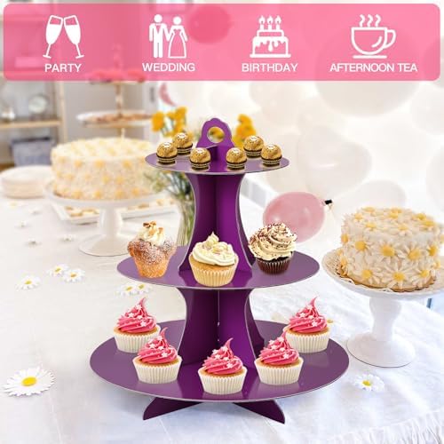 3-Tier Round Cupcake Stand, Cardboard Cupcake Tower, Dessert Cup Cake Stand Tower for Birthday Wedding Party, alternate view