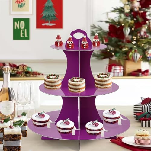 3-Tier Round Cupcake Stand, Cardboard Cupcake Tower, Dessert Cup Cake Stand Tower for Birthday Wedding Party, alternate view